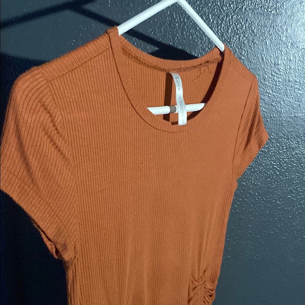 Rust Short Sleeve Ruched Top - Picture 4 of 5